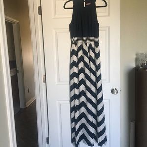 Navy and ivory chevron maxi dress.